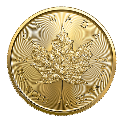 A picture of a 1/4 oz Gold Maple Leaf Coin (2023)